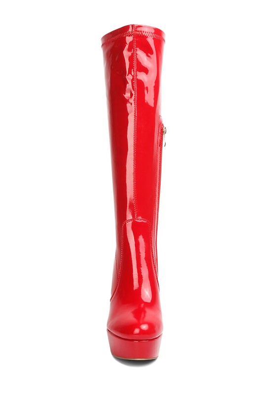 Shawtie High Heeled Stretch Patent Calf Boots by Rag Company | Fleurcouture