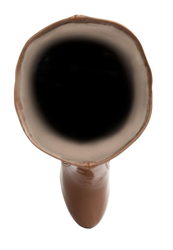 Shawtie High Heeled Stretch Patent Calf Boots by Rag Company | Fleurcouture