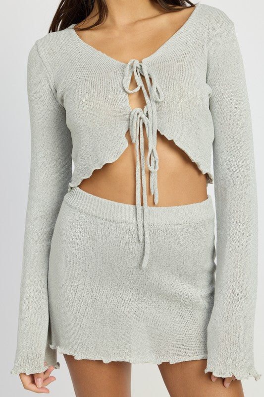 SHEER LONG SLEEVE CARDIGAN WITH FRONT TIE by Emory Park | Fleurcouture