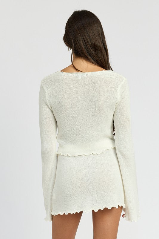 SHEER LONG SLEEVE CARDIGAN WITH FRONT TIE by Emory Park | Fleurcouture