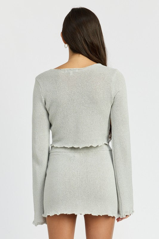 SHEER LONG SLEEVE CARDIGAN WITH FRONT TIE by Emory Park | Fleurcouture