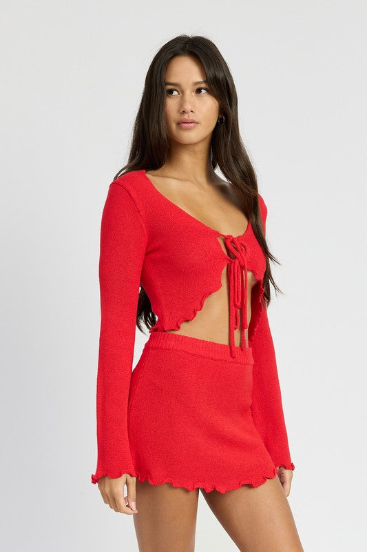 SHEER LONG SLEEVE CARDIGAN WITH FRONT TIE by Emory Park | Fleurcouture