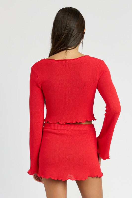 SHEER LONG SLEEVE CARDIGAN WITH FRONT TIE by Emory Park | Fleurcouture