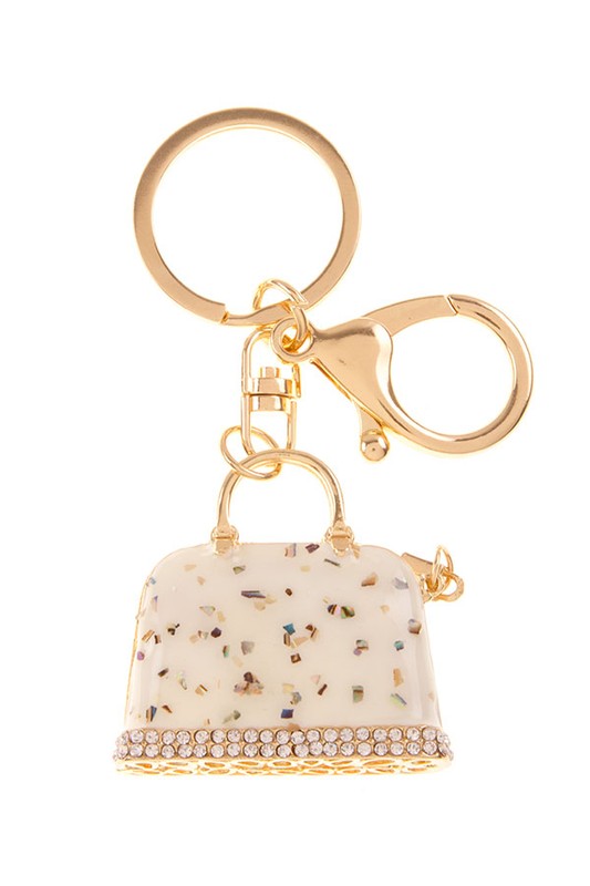 SHINY HAND BAG KEY CHAIN WHITE/GDWT Os by Bella Chic | Fleurcouture