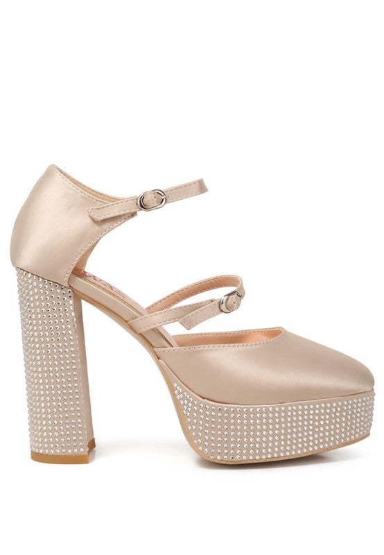 Shiver Rhinestones Embellished Platform Sandals BEIGE by Rag Company | Fleurcouture