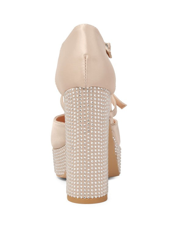 Shiver Rhinestones Embellished Platform Sandals BEIGE by Rag Company | Fleurcouture