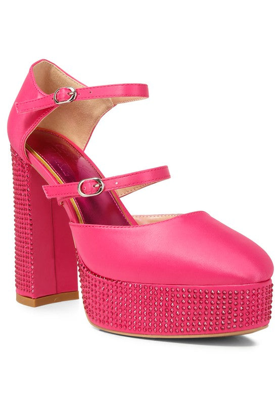 Shiver Rhinestones Embellished Platform Sandals BEIGE by Rag Company | Fleurcouture