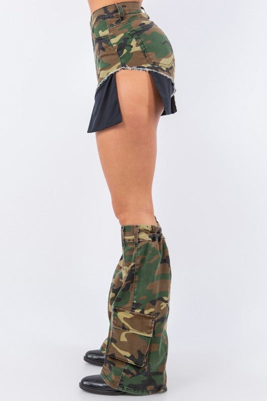 Short and Leg Warmer Set in Camo Camouflage by GJG Denim | Fleurcouture