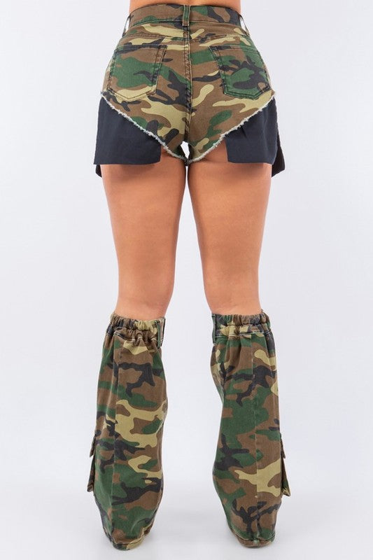 Short and Leg Warmer Set in Camo Camouflage by GJG Denim | Fleurcouture