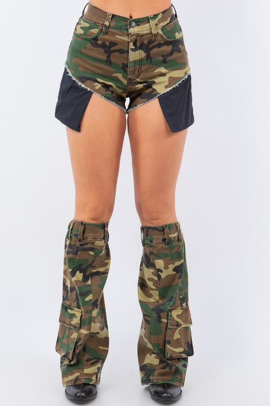 Short and Leg Warmer Set in Camo Camouflage s by GJG Denim | Fleurcouture