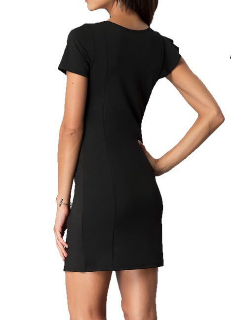 SHORT SLEEVE DRESS WITH ASYMMETRICAL RUFFLE by Cheryl Creations | Fleurcouture