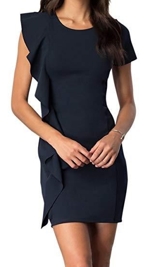 SHORT SLEEVE DRESS WITH ASYMMETRICAL RUFFLE by Cheryl Creations | Fleurcouture