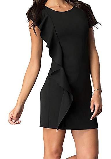 SHORT SLEEVE DRESS WITH ASYMMETRICAL RUFFLE by Cheryl Creations | Fleurcouture
