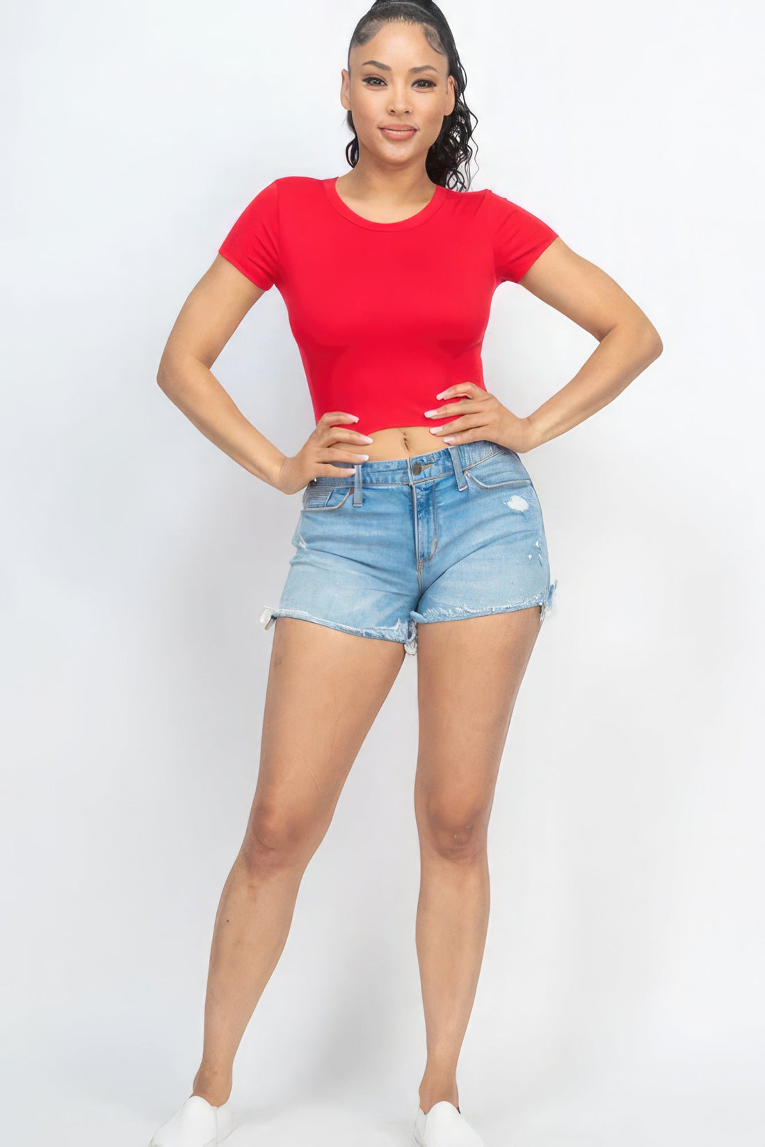 Short Sleeve Roundneck Crop Top by Fleurcouture | Fleurcouture