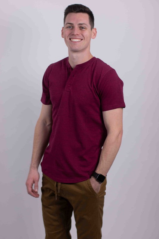 Short Sleeves Henley T-shirt Burgundy S by Generation XYZ | Fleurcouture