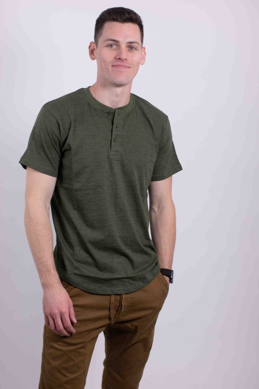 Short Sleeves Henley T-shirt Olive S by Generation XYZ | Fleurcouture