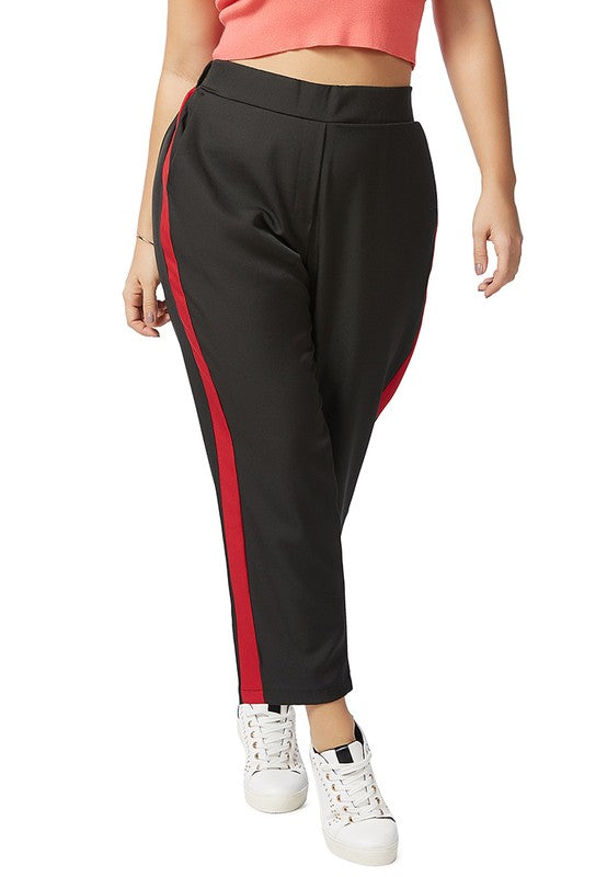 Side Taped Straight Trousers Black by Rag Company | Fleurcouture