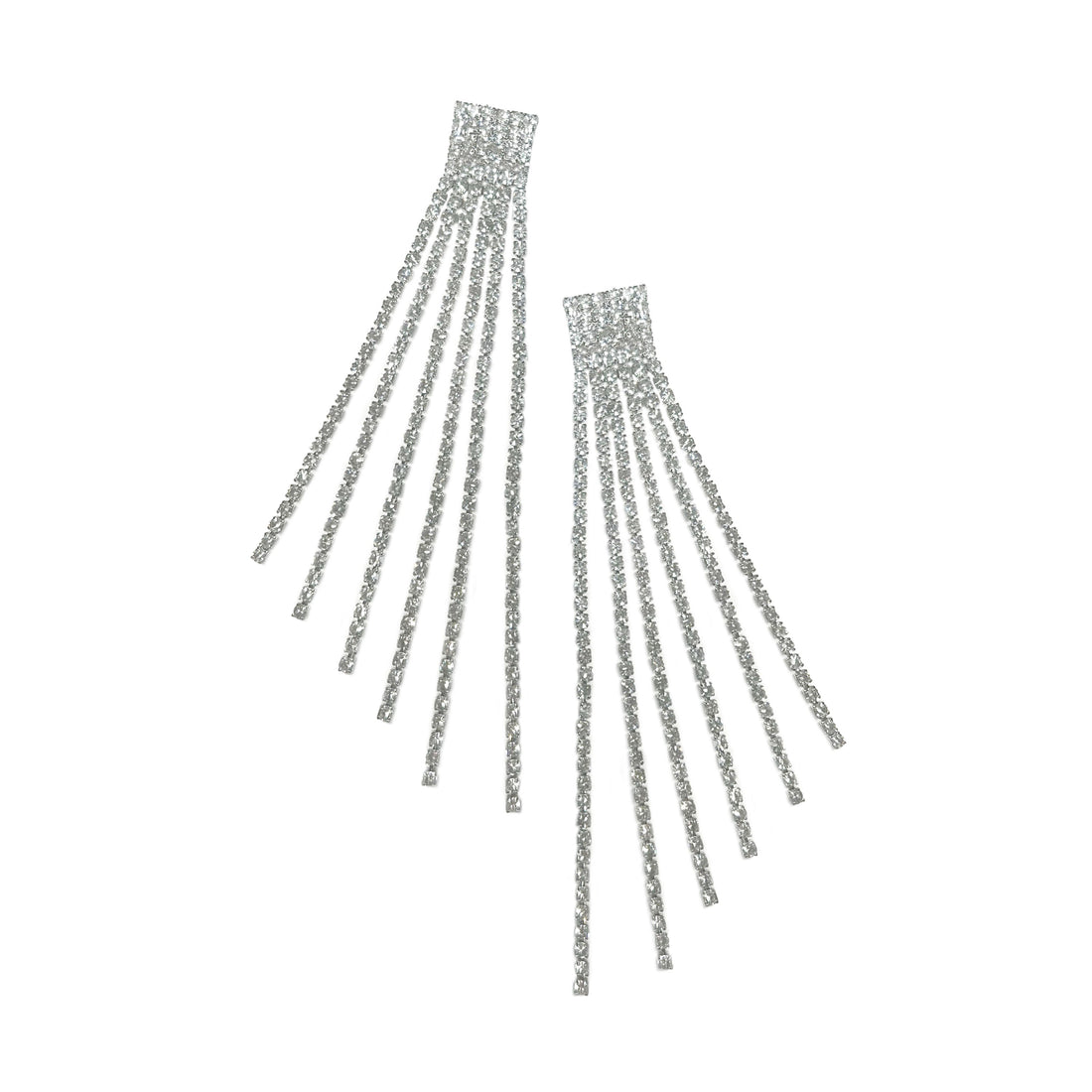 Silver Abstract Rhinestone Fringe Earrings Silver One Size Earrings by Grace & Emma | Fleurcouture