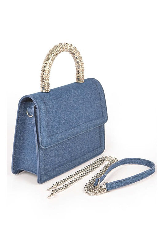 Silver Top Handle Denim Swing Bag O/S by Artini Accessories | Fleurcouture