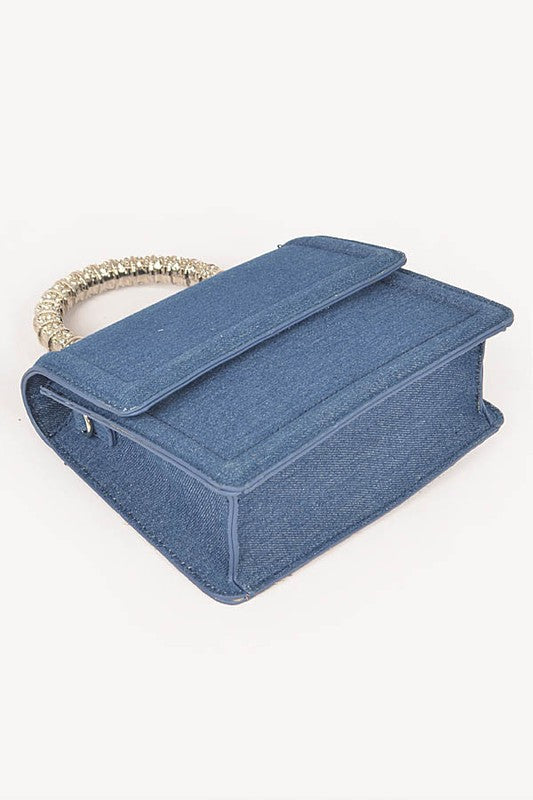 Silver Top Handle Denim Swing Bag O/S by Artini Accessories | Fleurcouture