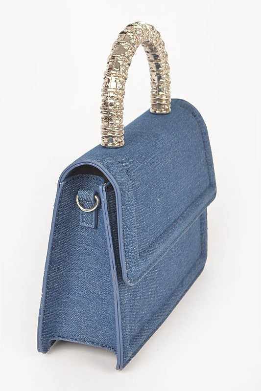 Silver Top Handle Denim Swing Bag O/S by Artini Accessories | Fleurcouture