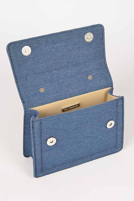 Silver Top Handle Denim Swing Bag O/S by Artini Accessories | Fleurcouture