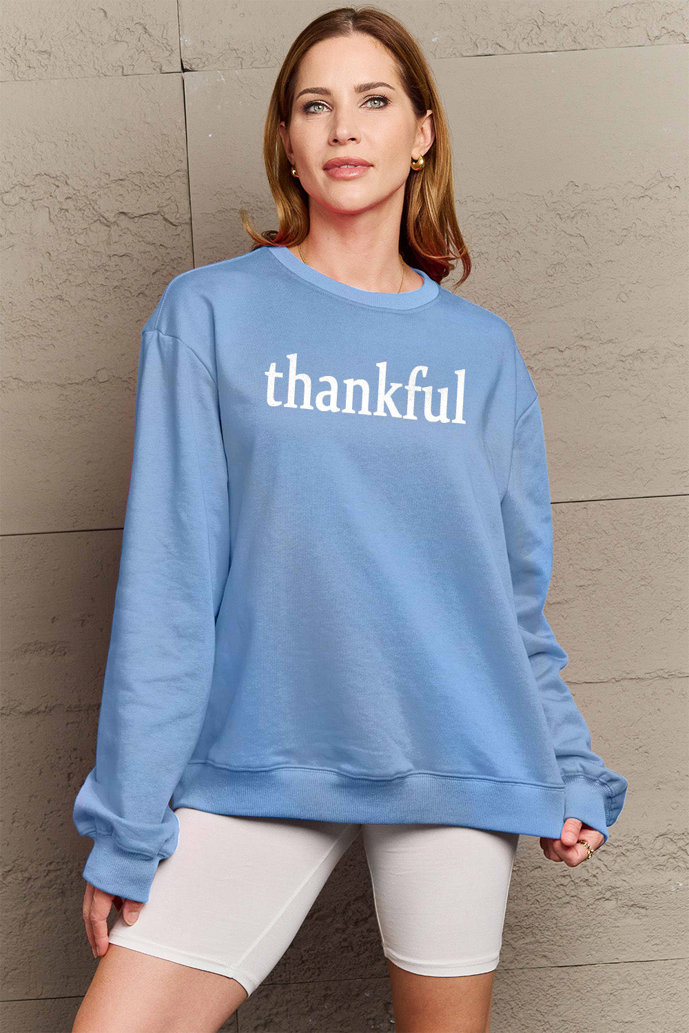 Simply Love Full Size THANKFUL Graphic Sweatshirt Sweater by Trendsi | Fleurcouture