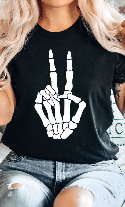 Skeleton Peace Sign Graphic Tee PLUS Heather Black XXL by Kissed Apparel | Fleurcouture