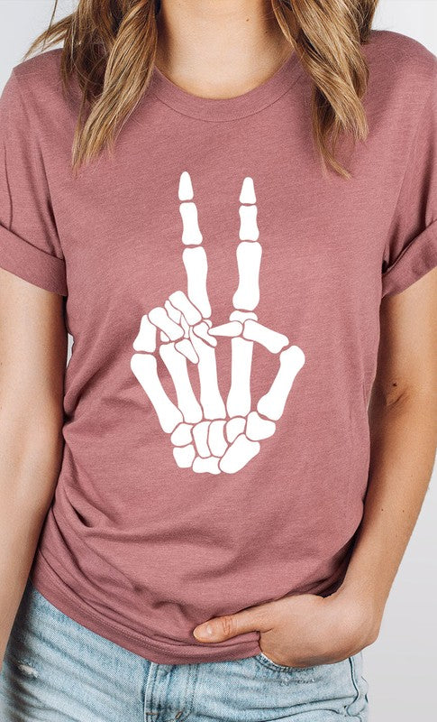 Skeleton Peace Sign Graphic Tee PLUS Heather Mauve XXL by Kissed Apparel | Fleurcouture