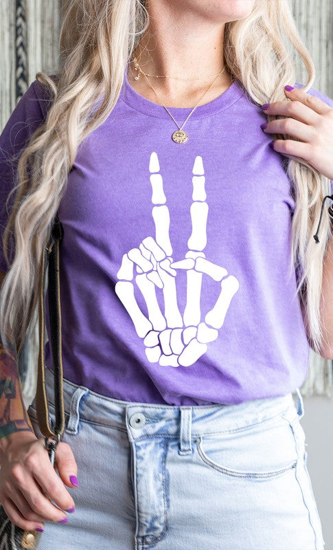 Skeleton Peace Sign Graphic Tee PLUS Heather Purple XXL by Kissed Apparel | Fleurcouture