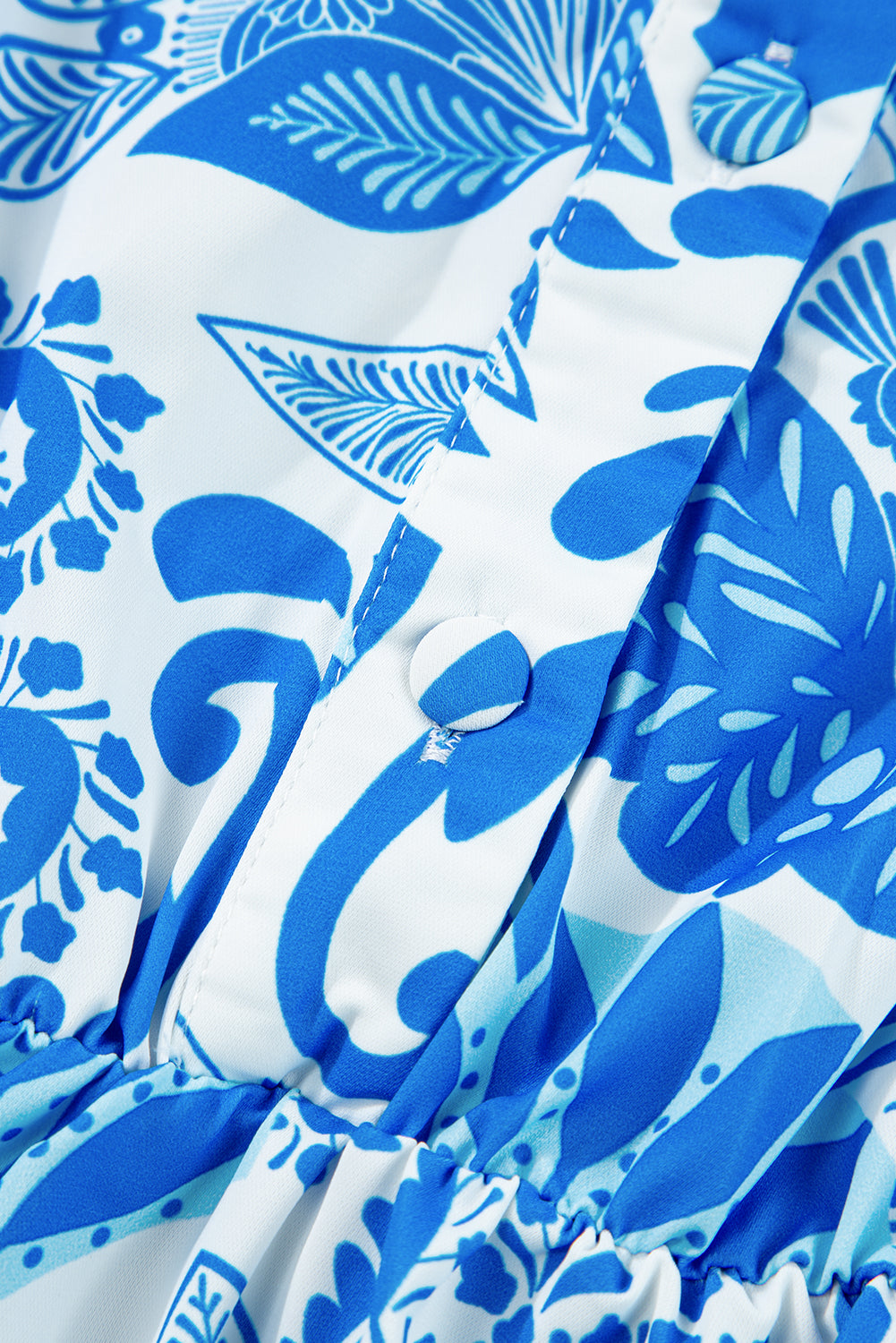 Sky Blue Retro Floral Print Drawstring Waist Ruffled Mini Dress Sky Blue 100%Polyester Dresses/Floral Dresses by Fleurcouture | Fleurcouture