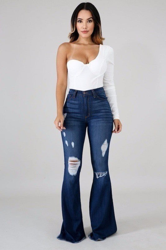 Skylar Bell Bottom Jean- Inseam 32" DARK WASH by GJG Denim | Fleurcouture