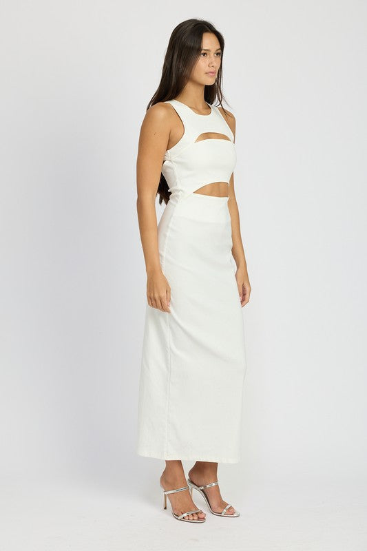 SLEEVELESS CUT OUT MIDI DRESS CREAM by Emory Park | Fleurcouture