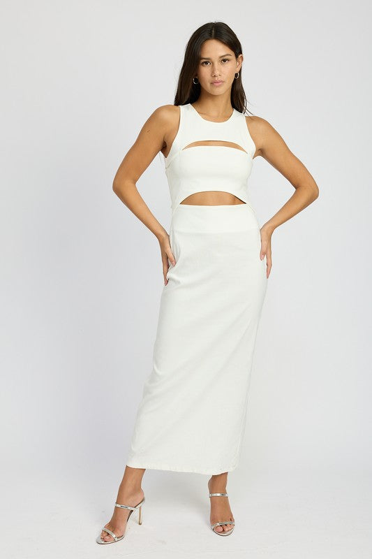 SLEEVELESS CUT OUT MIDI DRESS CREAM S by Emory Park | Fleurcouture
