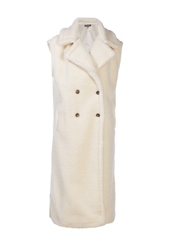 Sleeveless Double Breasted Teddy Coat Cream by Rag Company | Fleurcouture
