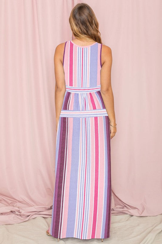 Sleeveless Mix Stripe Maxi Dress by EG fashion | Fleurcouture