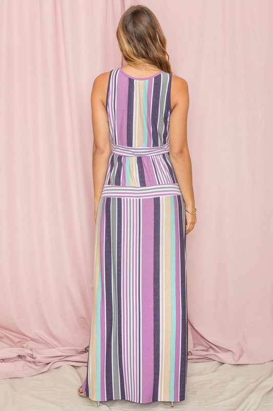 Sleeveless Mix Stripe Maxi Dress by EG fashion | Fleurcouture