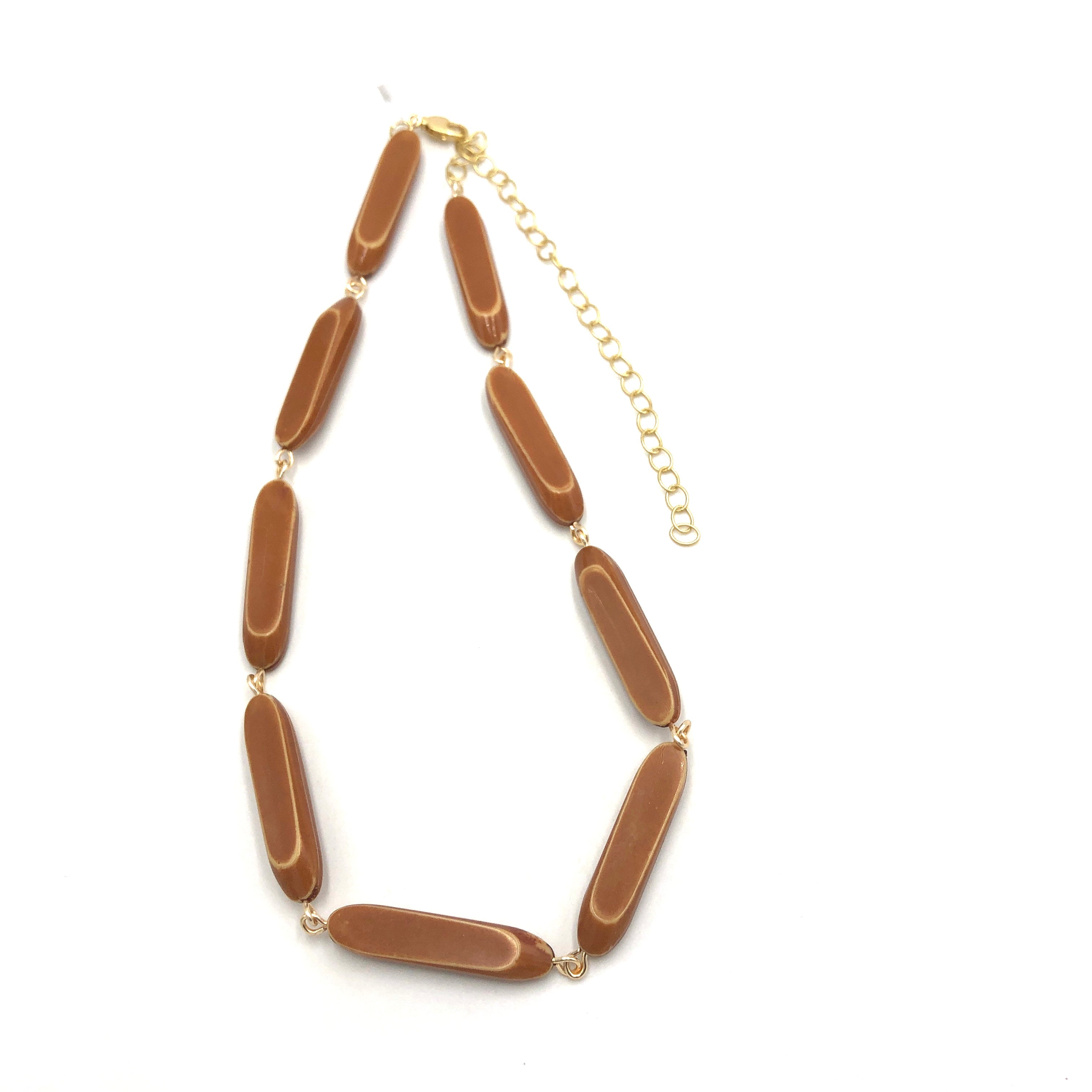 Sliced Bamboo Amelia Necklace Cinnamon Beige Amelia Necklaces by Leetie Lovendale | Fleurcouture