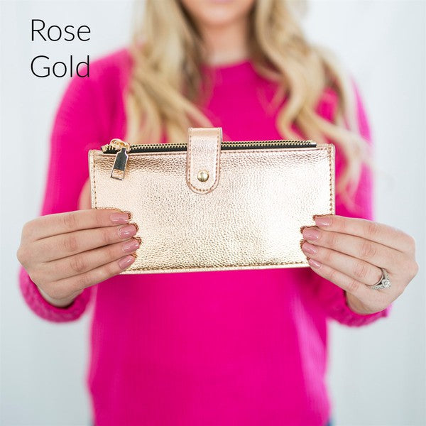 Slim Credit Card Zipper Wallet Rose Gold 1 Accessories by Dani & Em | Fleurcouture