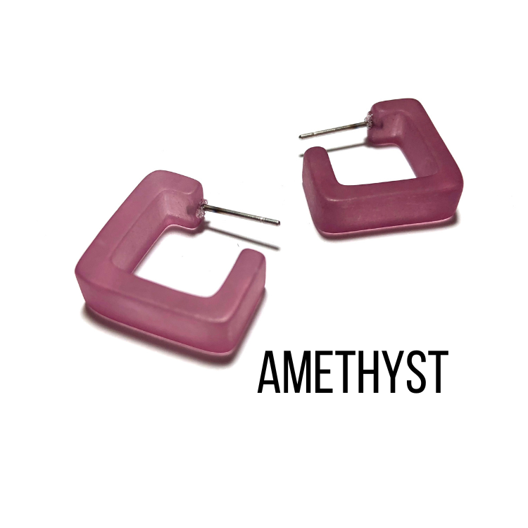Small Square Hoop Earrings Amethyst Square Hoops by Leetie Lovendale | Fleurcouture