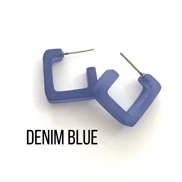 Small Square Hoop Earrings Denim Blue Square Hoops by Leetie Lovendale | Fleurcouture