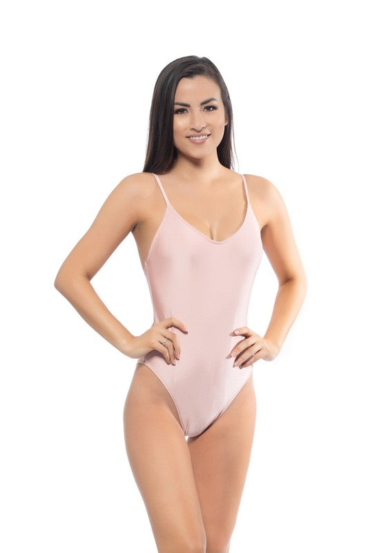 SOLID PINK BASIC SCOOP ONE PIECE SWIMSUIT PINK by Beach Joy Bikini | Fleurcouture