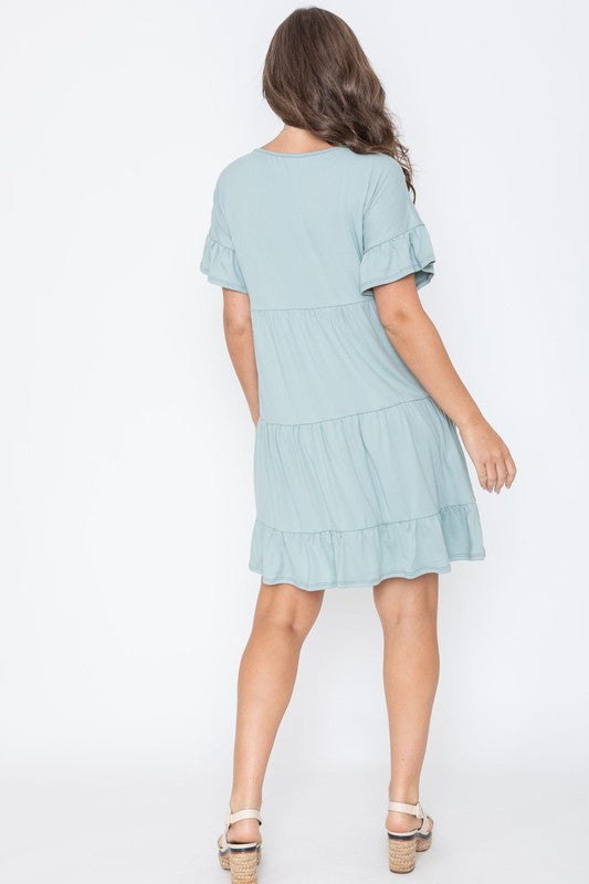 Solid Ruffle Triple Tiered Midi Dress by EG fashion | Fleurcouture