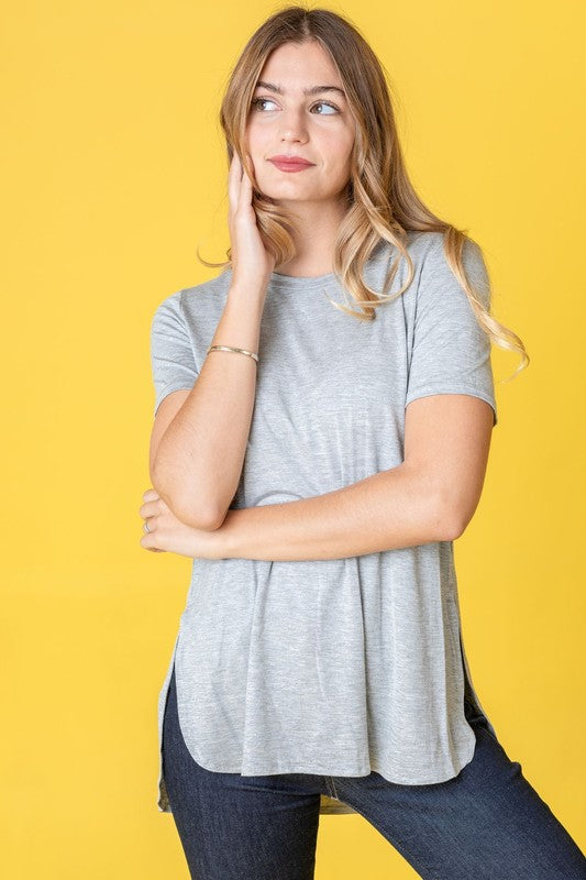 Solid Side Slit High Low Tunic Grey 1X by EG fashion | Fleurcouture