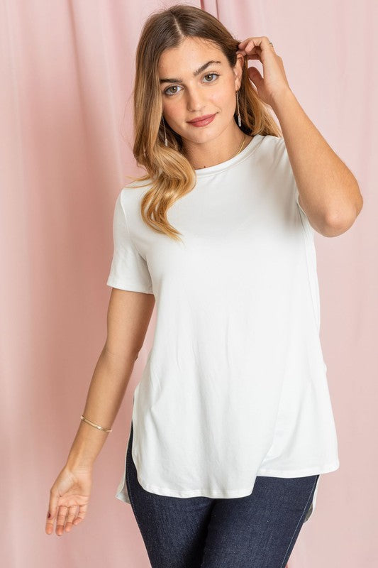 Solid Side Slit High Low Tunic Ivory 1X by EG fashion | Fleurcouture