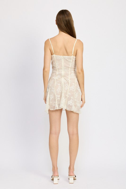 SPAGHETTI STRAP LACE MINI DRESS WHITE by Emory Park | Fleurcouture