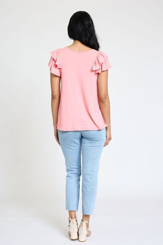 Spring Double Ruffle Sleeve Top by EG fashion | Fleurcouture