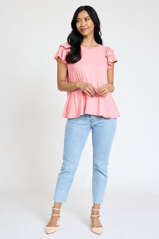 Spring Double Ruffle Sleeve Top by EG fashion | Fleurcouture