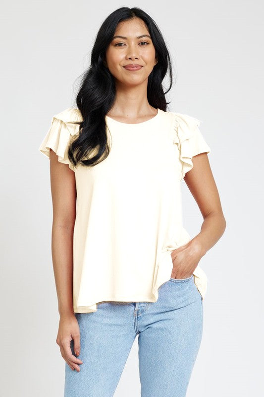 Spring Double Ruffle Sleeve Top Ivory 1X by EG fashion | Fleurcouture