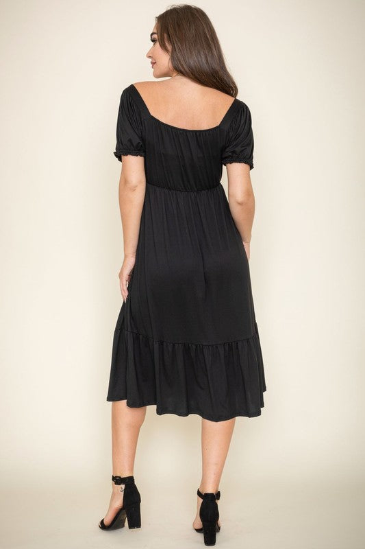 Square Neck Puff Sleeve Boho Dress by EG fashion | Fleurcouture